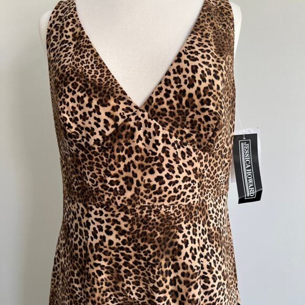 Jessica Howard Sheath Dress V-Neck Bow Back Leopard‎ Print Sleeveless 12 NWT - Picture 3 of 8